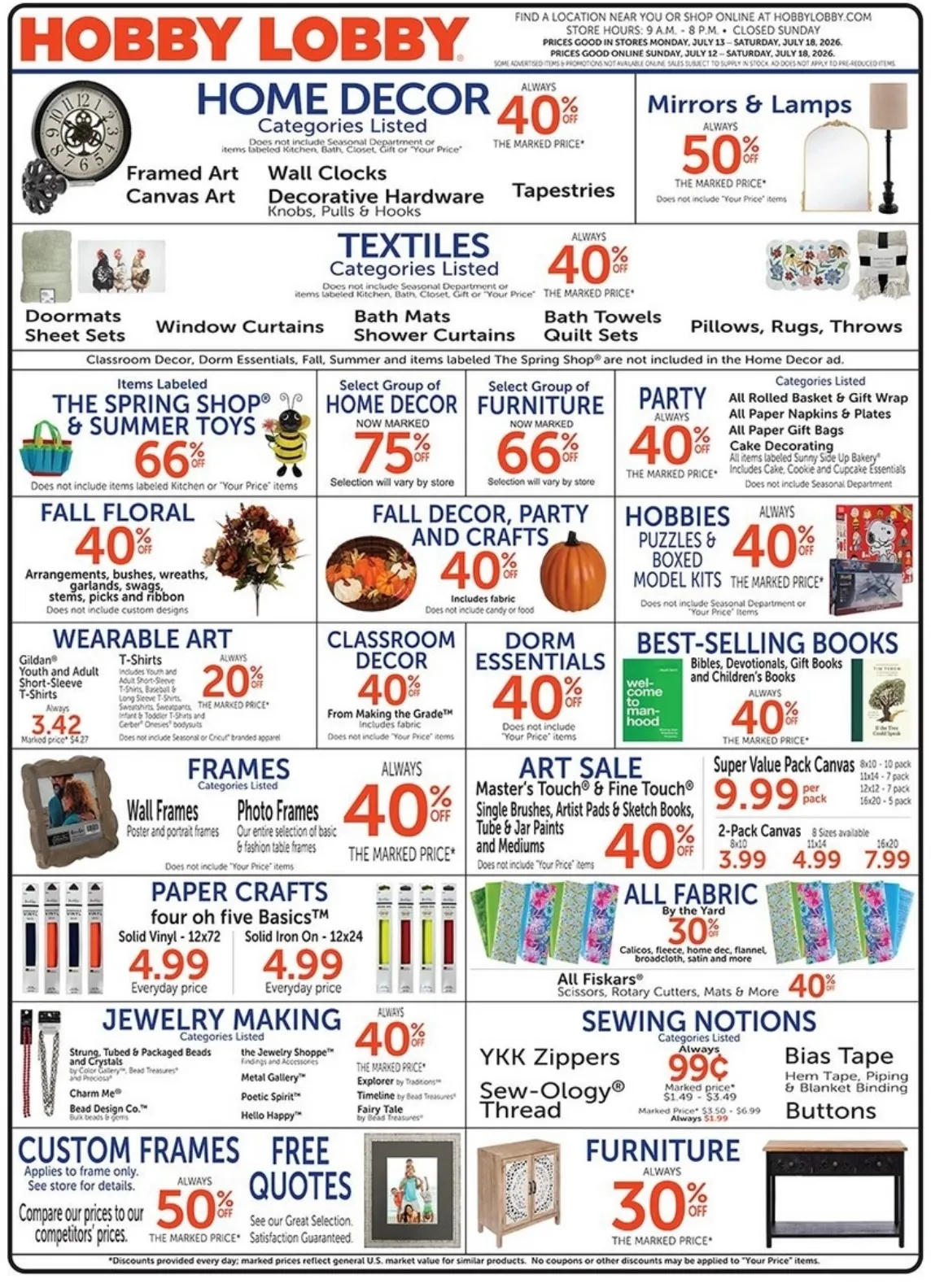Hobby Lobby Weekly Ad July 19 - 25, 2026 - Image 1 July 12 - 18